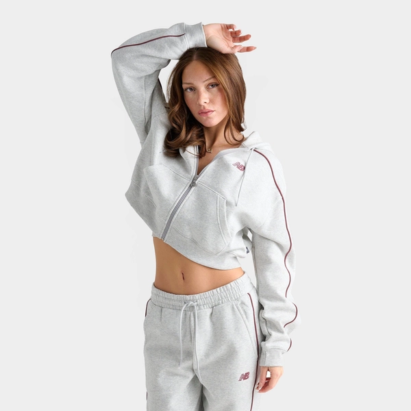 Women's New Balance Piped Cropped Full-Zip Hoodie  - Size XS