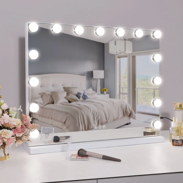 COOLJEEN Large Hollywood Vanity Mirror with Lights Wall Mount Tabletop Metal White - Aldi