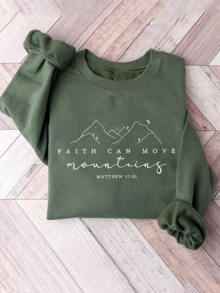 INAWLY Faith Can Move Mountains Sweatshirt, Comfort Colors®, Christian Gift, Faith Shirt, Jesus Hoodie, Biblical Verse Crew Neck, Minimalist Christian T-Shirt