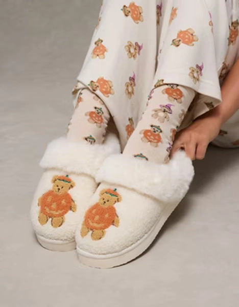 AE Pumpkin Teddy Bear Scuff Slipper