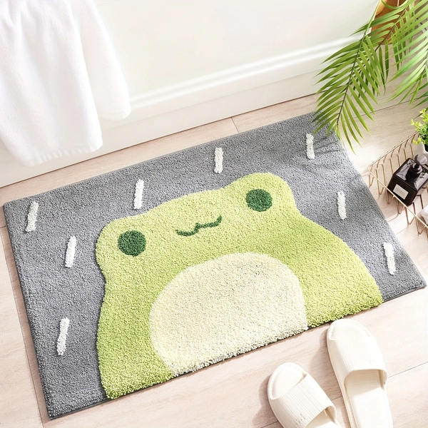 DEXI 1pc Bathroom Rug Mat, Extra Soft Absorbent Premium Cute Bath Rug, Non-Slip Comfortable Cartoon Frog Bath Mat for Bathroom Floor, Sink, Bathtub, Shower Room, Christmas Decoration Christmas Gift