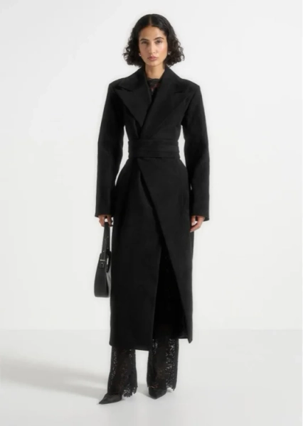 Esma - Manteau Asymétrique en Daim avec Ceinture à Serrage - Noir
