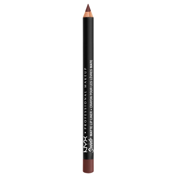 NYX Professional Makeup Suede Matte Lip Liner, Cannes, Alabama, Copenhagen, Club Hopper, Alien, Maison, London, San Paulo, Los Angeles, Kitten Heels, Cherry Skies, Downtown Beauty, Brooklyn Thorn, Whipped Caviar, Stockholm, Soft-Spoken, Tea & Cookies, Sandstorm, Girl Bye (Berry), Spicy (Red), Moonwalk (Greige), Sweet Tooth (Fuschia), Dainty Daze (Pink), Brunch Me (Rose), Free Spirit (Nude), Vintage, Cold Brew (Brown)