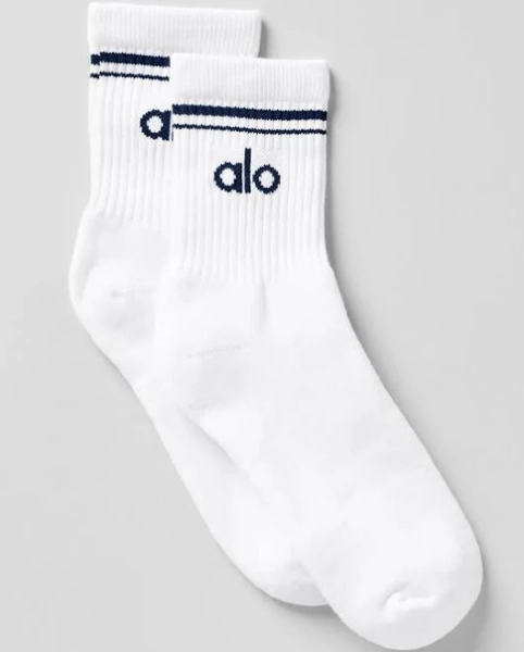 Alo Yoga Half-crew Throwback Socks - White/navy