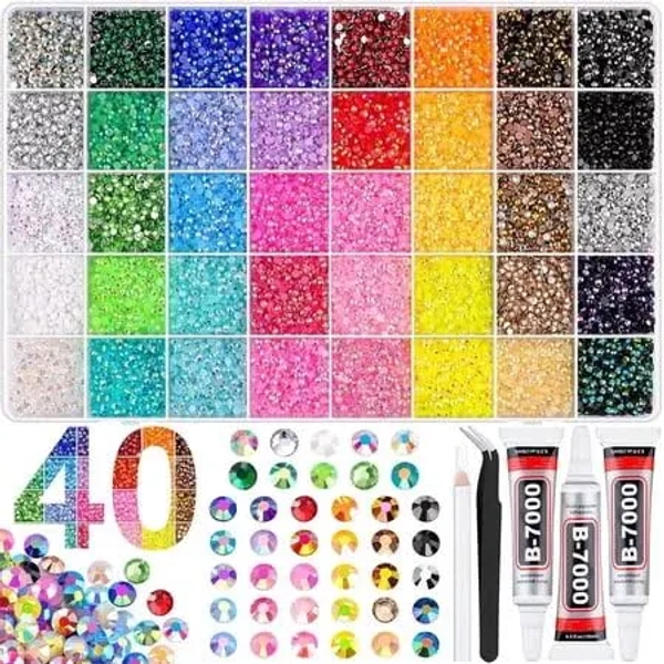 Premium Resin Jelly Rhinestones for Bedazzling, DIY Rhinestone Kit with 3mm Flatback Gems and Glue, Colorful Bedazzler Kit for Crafts Nail Art Diamond