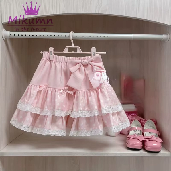 Mikumn Harajuku Lolita Style Sweet Bow Ruffles Cake Mini Skirt Women Polka Dot Print Short Skirt Girls Japanese Y2k Kawaii Skirt - AliExpress 200000345