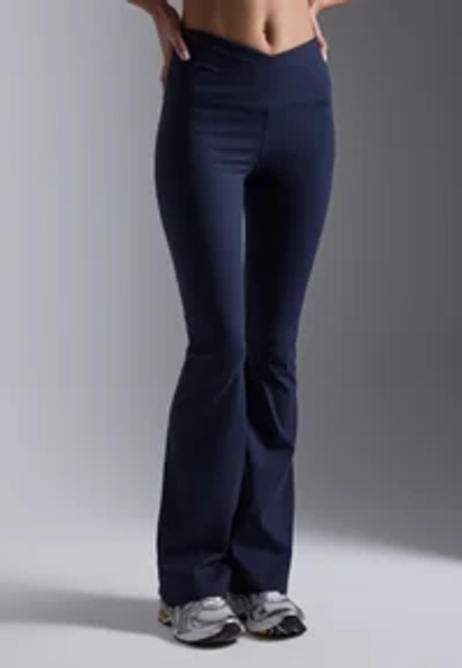 FLARED MID RISE LEGGINGS WITH OVERLAP V-WAISTBAND - Trikoot - dark blue