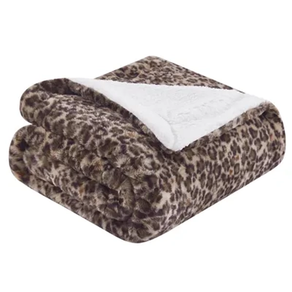50"x60" Faux Rabbit Fur to Faux Shearling Reversible Throw Blanket Brown - Mantolok: Luxury, Hypoallergenic, Cozy