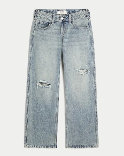 Hollister Andi Adjustable Waist Low-Rise Ripped Light Wash Baggy Jeans