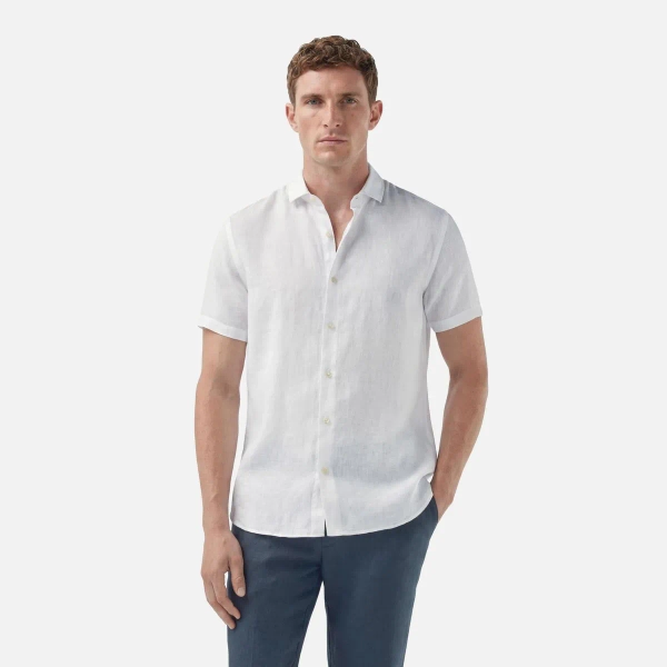 Camisa Linho Manga Curta Branco Feminina