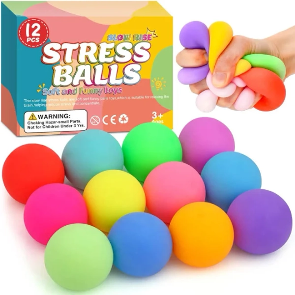 12 Pack Slow Rising Stress Ball,Stress Balls for Kids Adults,Stretchy Fidget Toys for Stress Relief,Hand Therapy Sensory Squishy Ball, Squishy Toys