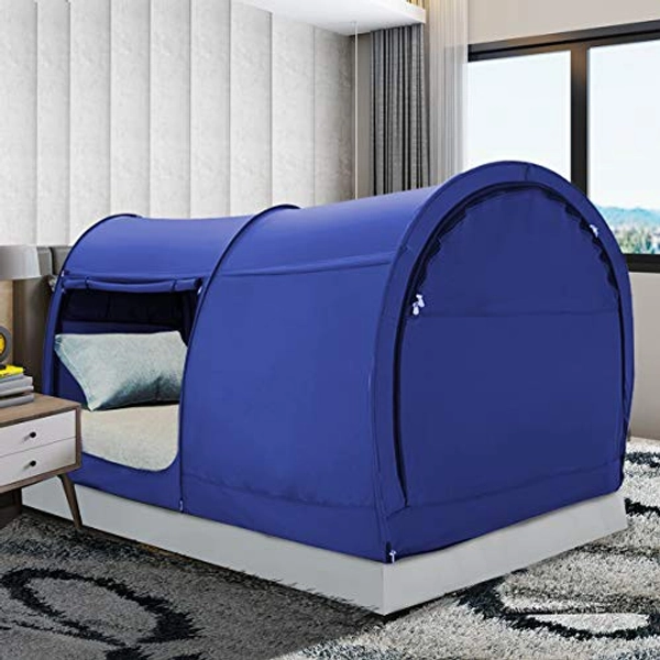 LEEDOR Bed Tent Dream Tents Bed Canopy Shelter Cabin Indoor Privacy Warm Breathable Pop Up Full Size for Kids and Adult Patent Pending Navy(Mattress Not Included)