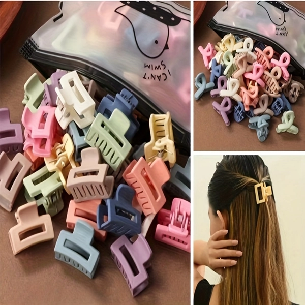 [Matte Mini Hair Clips] 17pcs Matte Mini Multicolor Hair Clips Set - Cute Bang Clips & Small Claw Clips for Stylish Hairstyles