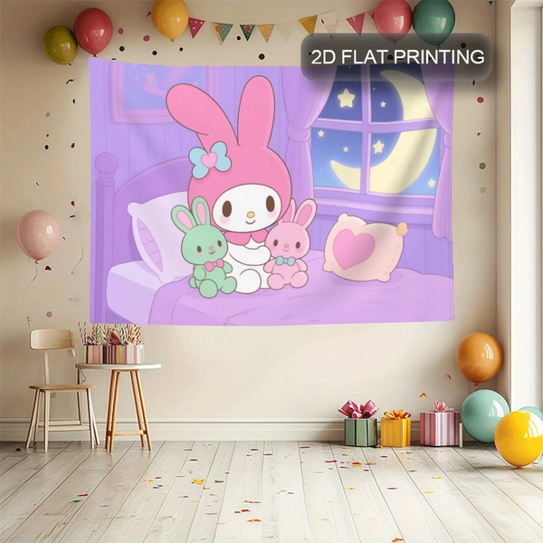 2D Flat, 1pc My Melody & Friends in Bed Wall Tapestry - Cute Anime Pink Bunny Bedspread Design with Green & White Bunnies, Pastel Pink & Purple Party Decor for Room, Dorm, - Easy Peel & Stick Flat Print, 2D Flat, Birthday Party Decorations, Tapestry For Bedroom, Girly Room Decor, Tapestry Cute, Wall Posters, Happy Birthday Banner, Birthday Backdrop, Tapestry Cutecore, Background Decoration Melody, Cutecore Wall Decor, Birthday Decorations, Cute Tapestry For Bedroom,