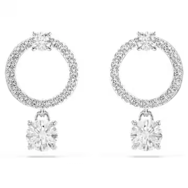 Constella hoop earrings, Round cut, White, Rhodium plated