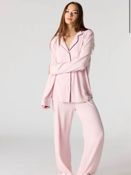 Button-Up Long Sleeve Top & Pant Pajama Set