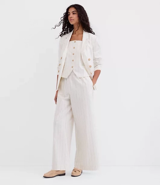 Pull On Wide Leg Pants in Pinstripe Cotton Linen