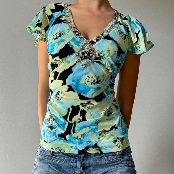 Mesh fairycore beaded blouse 
Adorable y2k/2000s...