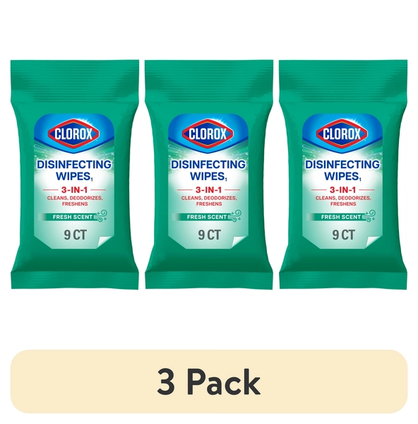 (3 pack) Clorox Disinfecting Cleaning Wipes To Go Pack, Bleach Free, Fresh Scent, 9 Count - Walmart.com