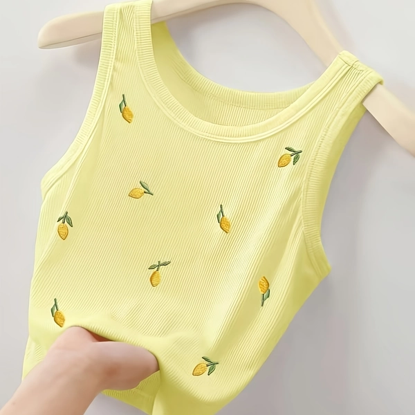 Resyla Women'S Lemon Pattern Embroidered Round Neck Vest