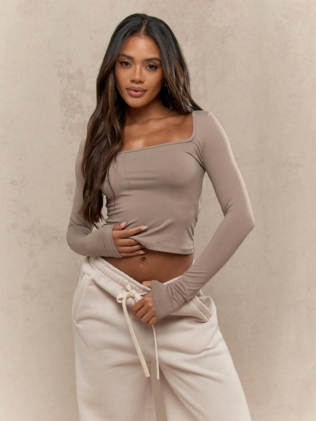 MISSGUIDED Square Neck Long Sleeve Crop Top