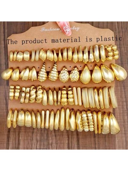 1-36 Pairs Minimalist UV Plated CCB Resin Geometric Stud Earrings Set, Simple Fashion Earrings For Daily Wear, Gift For Friends, Family