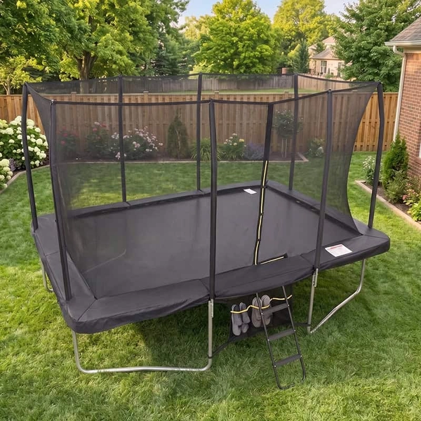 Big Air Extreme 9x14ft Rectangular Trampoline with Safety Enclosure Black – Free Ladder & Shoe Tidy