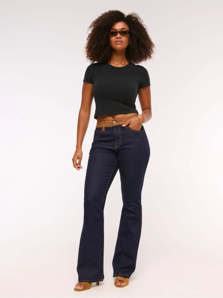 Abercrombie & Fitch Blue Faux Suede Curve Love Mid Rise Bootcut Jeans