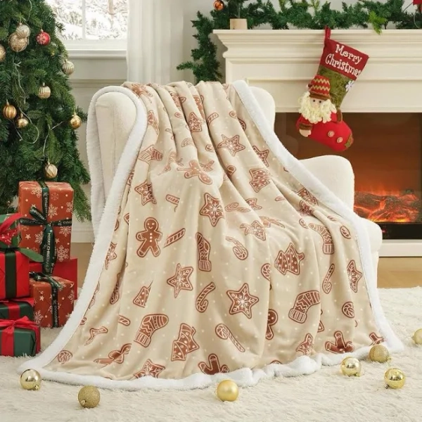 Reversible Sherpa Christmas Throw Blanket