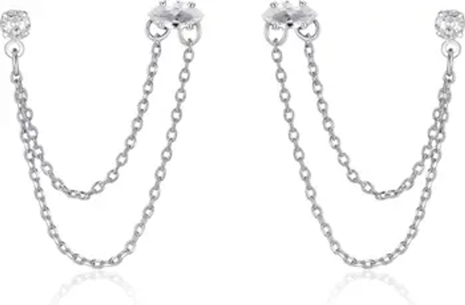 Double Piercing Chain Drop Earrings