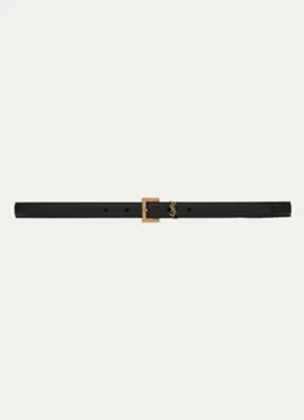 Saint Laurent Narrow Monogram riem van kalfsleer - Zwart - 70 cm