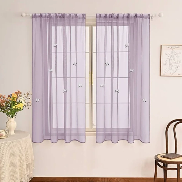 3D Butterfly Curtain Decoration, Double-Layer Design with Matching Terylene Sheer Curtain, Elegant Window Decor for Living Room, Bedroom, or Nursery