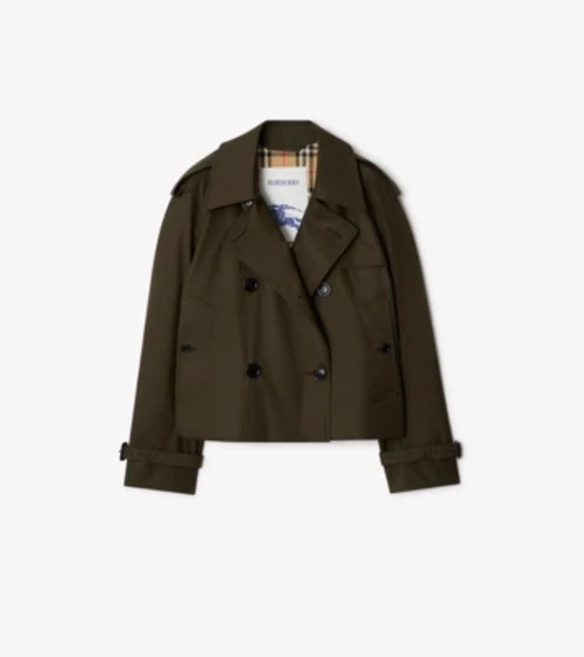Cropped Tropical Gabardine Mayfair Trench Jacket in Juniper green - Women | Burberry® Official