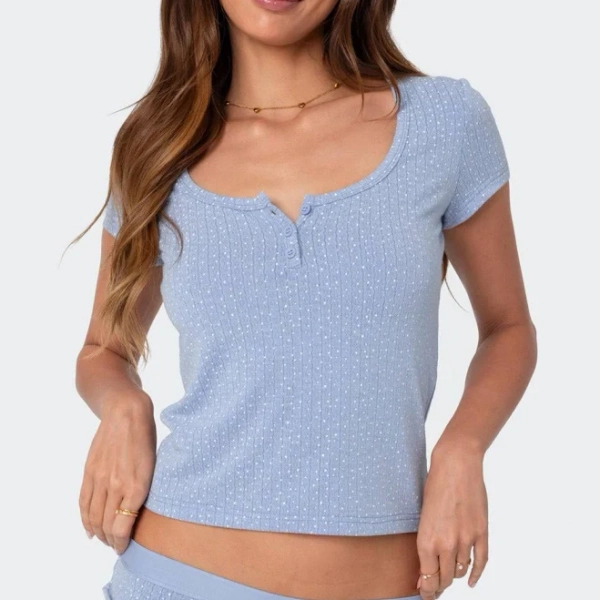 Lorelei Printed Pointelle Henley Top