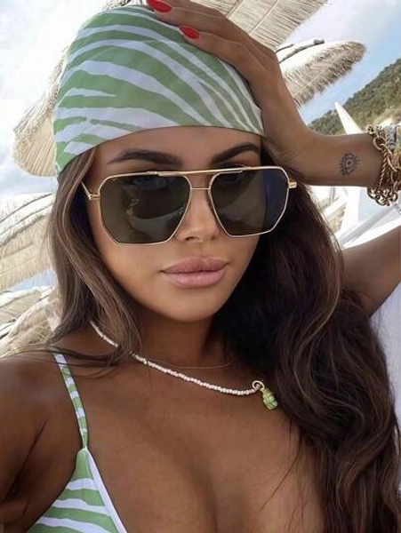 1pc Vintage Asymmetrical Polygon Metal Double Beam Pilot Style Thin Frame Ladies Fashion Glasses Beach Accessories For Women Glasses Shades Basics Fall Winter Women Outfits Clothes Business Casual Gifts For Summer Beach Vacation,Outdoor,Travel Vintage Style Oversized Aviator Frame For Going Out Outfit,Back To School
