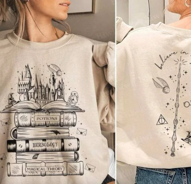 Hogwarts Castle Book Sweatshirt, Harry Poter Sweatshirt Cotton Womenswear, Full Color, Classic Fashion, Tee Print