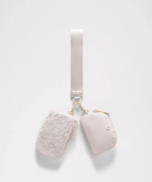 Dual Pouch Wristlet *Plush Fleece - Natural Ivory/Gold - ONE SIZE