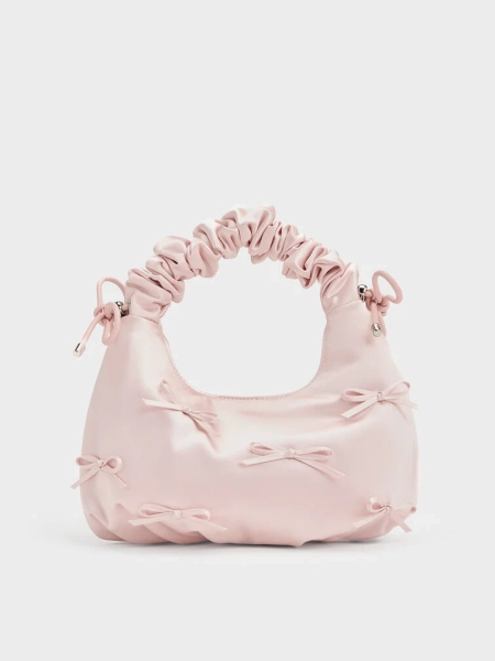 Satin Bow Ruched-Handle Bag