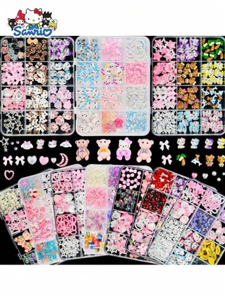 Sanrio 12Girds/Box Sanrio Hello Kitty Cute 3D Nail Art Charms Set DIY Manicure Decorations Accessories For Girls Creative Nail Jewelry Crafts