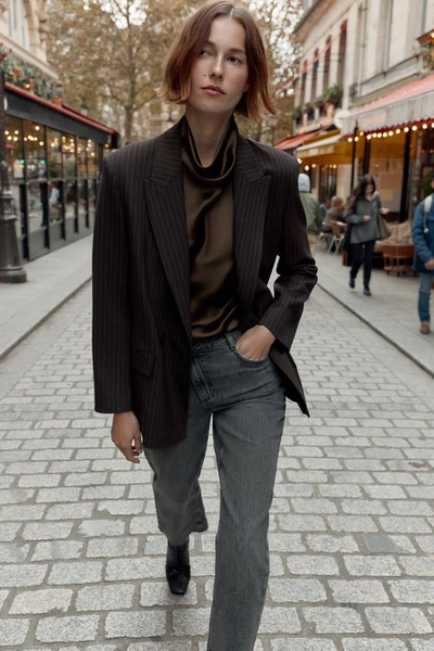 VESTE CROISÉE OVERSIZE À RAYURES TENNIS
