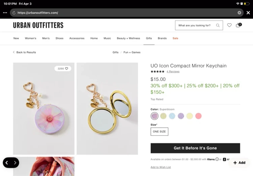 UO Icon Compact Mirror Keychain