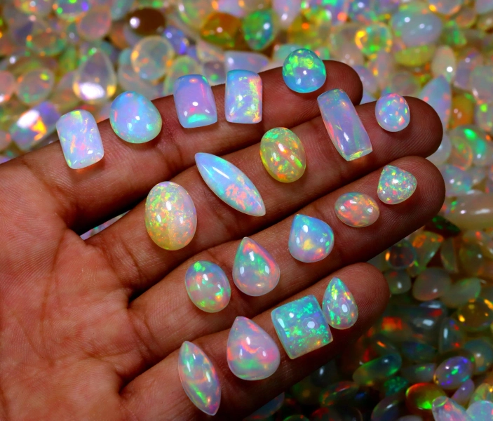 Natural Ethiopian White Opal Cabochon Lot: AAA Grade Jewelry Making opal october birthstone