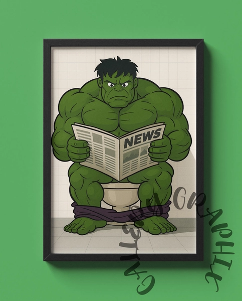 Hulk Bathroom Wall Art | Toilet Poster | Humorous Home Decor (Framed)