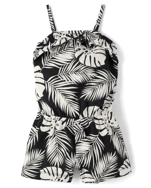 Baby And Toddler Girls Print Ruffle Romper - FAIR IVORY