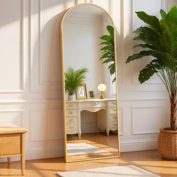 Arched Full Length Mirror, Gold Aluminum Frame, 59x16