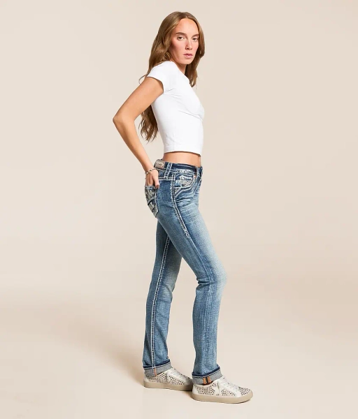 23 Alyvia CJ206 Alyvia Low Rise Straight Stretch Cuffed Jean