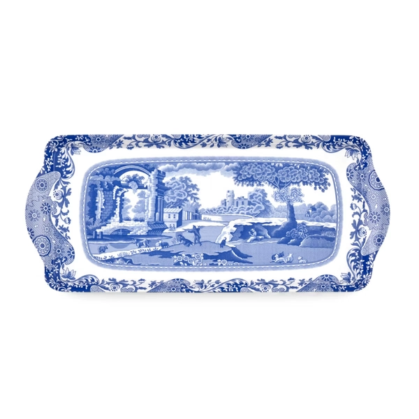 Spode Blue Italian 15.25" x 6.5" Sandwich Tray – Melamine, 18th Century Countryside Design