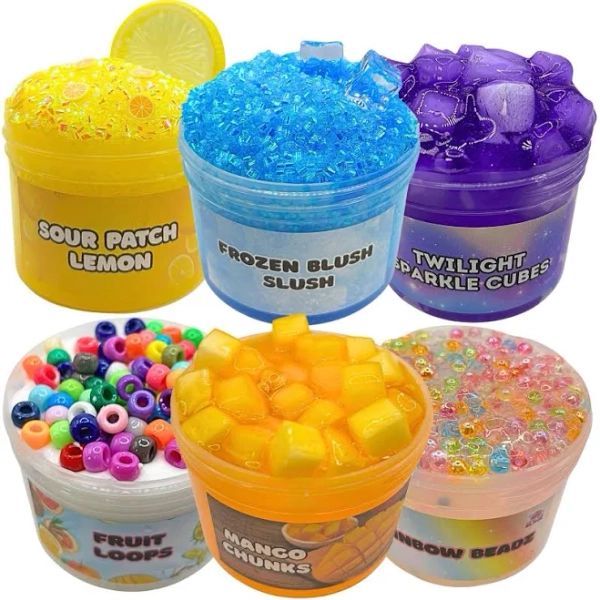 6-Pack ASMR Slime Bundle | Includes: Jelly Cube Slime, Beads Slime, Bingsu Slime | Stress-Relieving | Perfect Gift for Kids and Adults