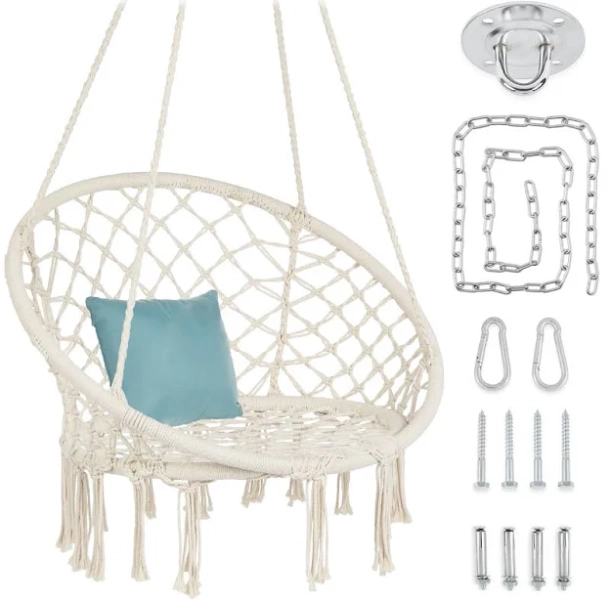 Best Choice Products Handwoven Cotton Macrame Hammock Hanging Chair Swing for Indoor & Outdoor Use w/ Backrest