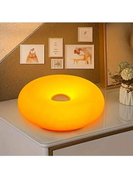 Luminária de ambiente moderna e elegante em formato de rosquinha, recarregável, com regulagem de intensidade de 3 cores, interruptor de toque, adequada para quarto, escritório, sala de estar, iluminação decorativa para escritório
